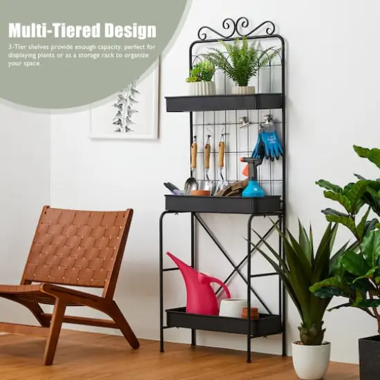 Glitzhome&reg; 68" 3-Tier Black Metal Shelf Planter Stand {5}