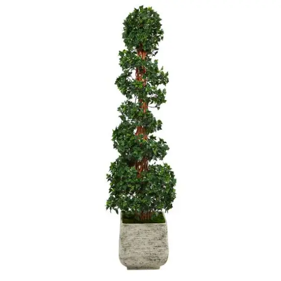 6ft. English Ivy Topiary Spiral Artificial Tree in White Planter UV Resistant (Indoor/Outdoor) {1}