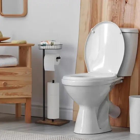 Black Freestanding Toilet Paper Holder Stand with Basket {5}