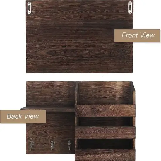 NEX&trade; Rustic Brown Vintage Wood Mail Shelf with 3 Key Hooks {4}