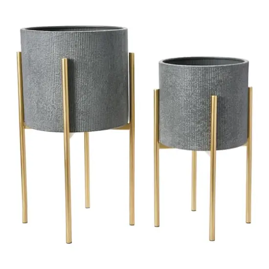 Hello Honey® Charcoal Grey & Gold Boho Embossed Metal Planters with Stands Set {7}