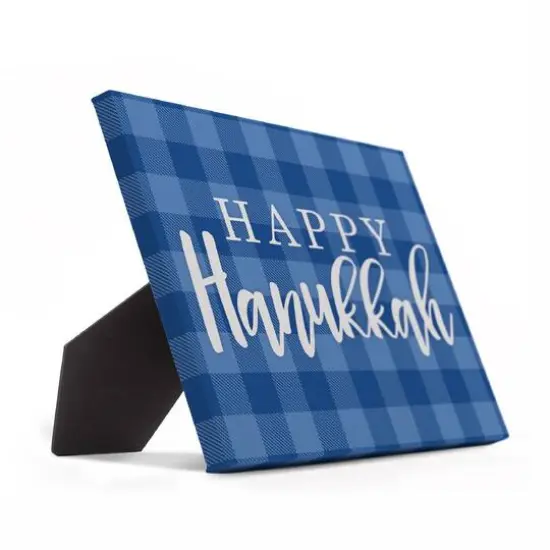 Happy Hanukkah Buffalo Check 8x10 Tabletop Canvas {3}