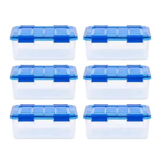 Iris&reg; 4gal. Clear Plastic Storage Boxes With Blue Lid, 6 Pack {1}