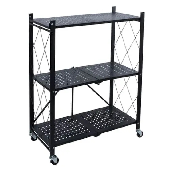 Organize It All Black 3-Tier Foldable Metal Rack with Wheels {1}