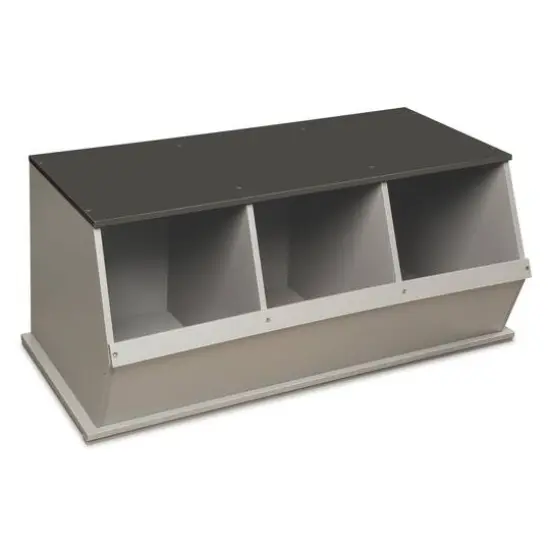 Badger Basket 3 Bin Stackable Storage Cubby Light Gray/Dark Gray {1}