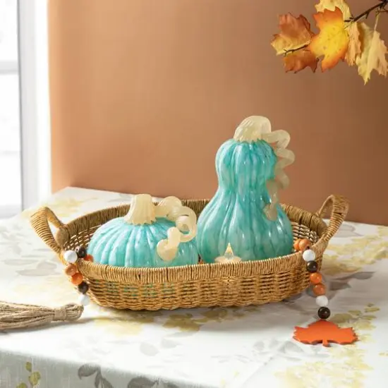 Glitzhome&reg; 8.5" Fall Turquoise Glass Gourd {6}