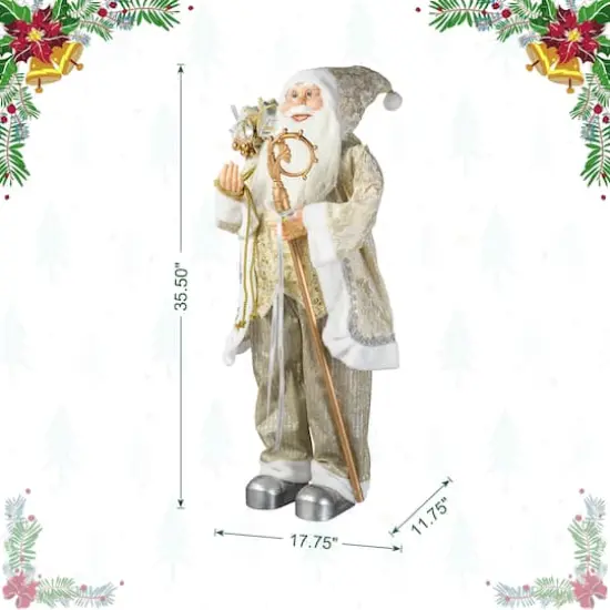 Glitzhome&reg; 35.5" Faux Fur Elegant Christmas Santa Figurine {9}
