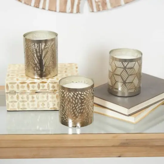 White Wax Vanilla Marshmallow Scented Candle with Geometric Silver Containers, 3ct. {7}