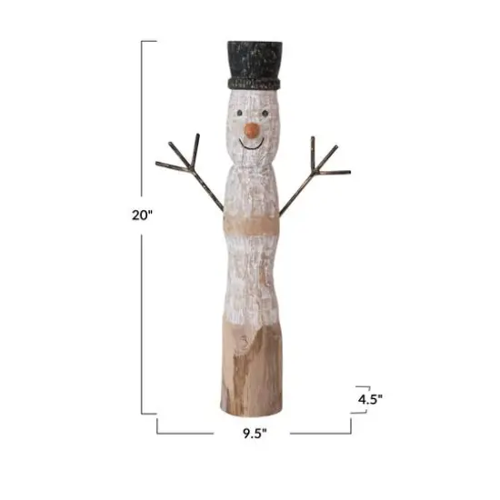 Hello Honey&reg; 20" Snowman Hand-Carved Mango Wood Accent {5}