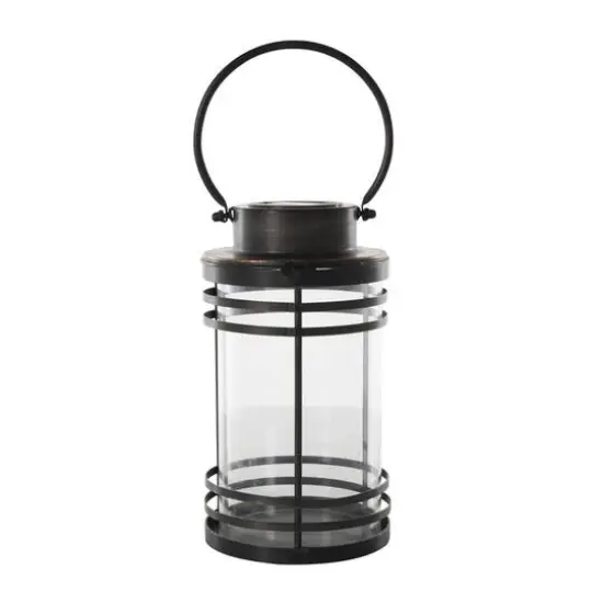 12" Black Metal Candle Lantern with Round Outlines {9}