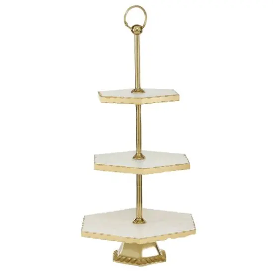 Gold Stoneware & Aluminum 3 Tier Tray Stand {3}