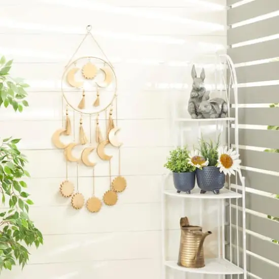 Gold Colored Wooden Transitional Moon & Sun Windchime {3}