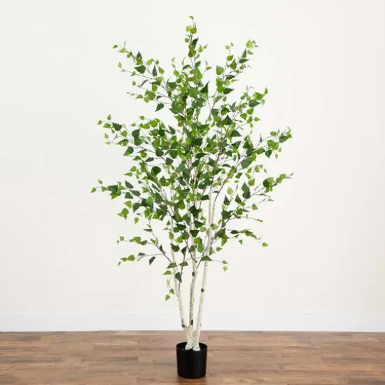 7ft. Potted Green Artificial Birch Tree with Real Touch Leaves {8}