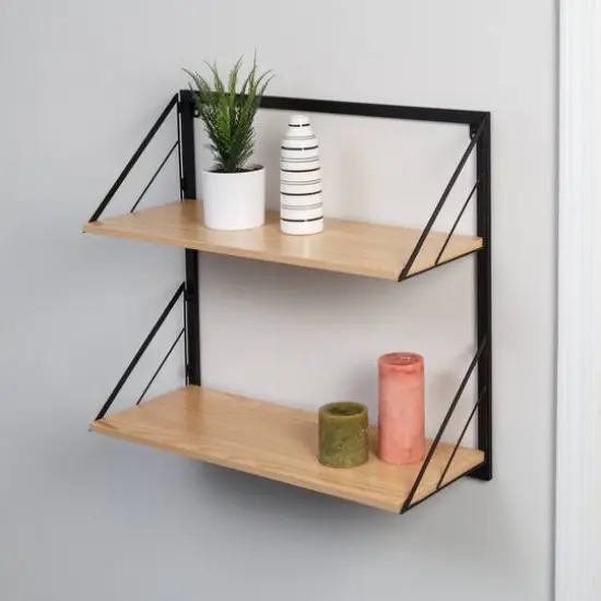 Honey Can Do Maple Modern 2 Tier Wall Mounted Shelf {5}