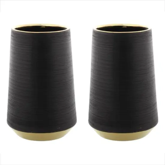 CosmoLiving by Cosmopolitan Set of 2 Black Porcelain Glam Vase, 5" x 8" {9}