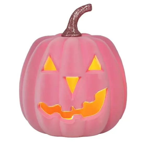 Flocked Lit Tabletop Jack-O'-Lantern by Ashland&reg; Light Pink {3}