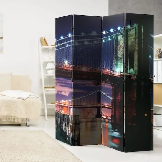 American Art Decor&trade; 6ft. Double-Sided 4-Panel Brooklyn Bridge Canvas Portable Privacy Screen {3}