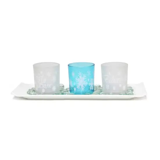 Elegant Designs&trade; Blue Frost Winter Wonderland Candle Holder Set {1}
