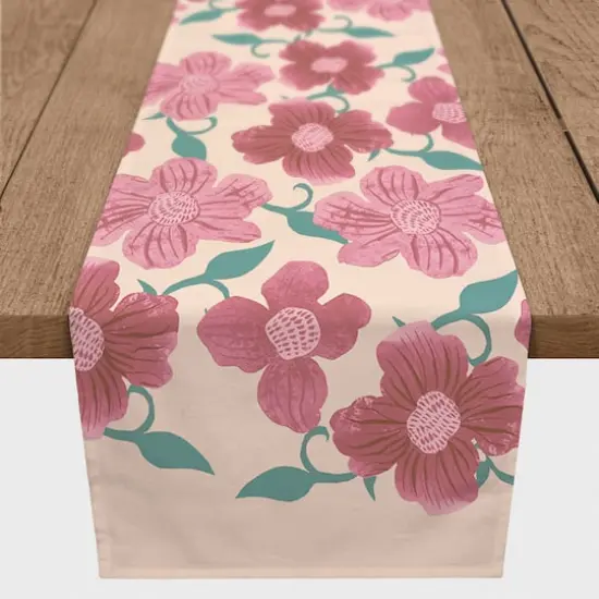 Pink Florals 16" x 90" Cotton Twill Runner {1}