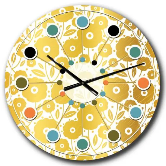 Designart 'Golden Floral I Mid-Century Modern Wall Clock {3}