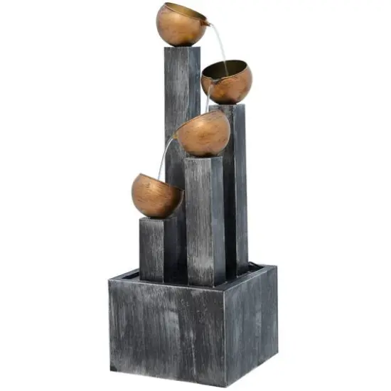 42" Dark Gray Metal Whitewashed Elevated Pillar Fountain with Round Copper Pots {3}