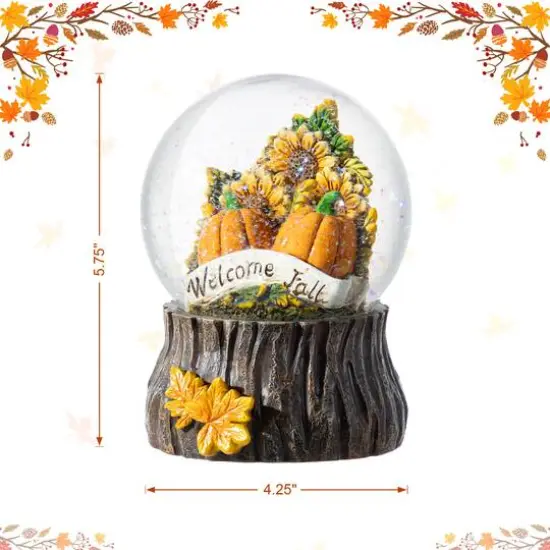 Glitzhome&reg; 5.75"H Fall Sunflower and Pumpkin Resin Waterglobe {9}