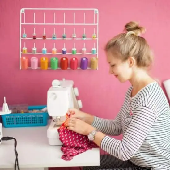 HAITARL&reg; White 32-Spool Wall-Mounted Sewing Thread Rack {6}