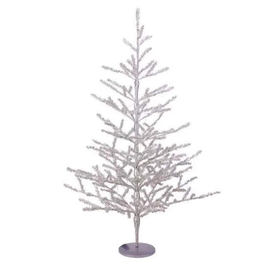 3ft. Pre-Lit Silver Tinsel Twig Artificial Christmas Tree, Warm White LED Lights {1}