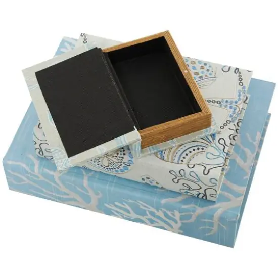 Light Blue Nature Print Canvas Faux Book Box Set {3}