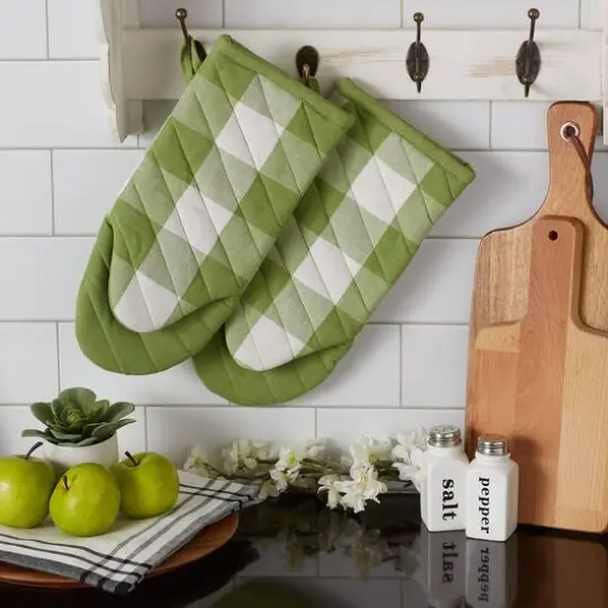 DII&reg; Buffalo Check Oven Mitts, 2ct. Antique Green {5}