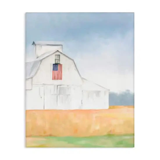 Stupell Industries American Flag White Country Barn Rural Scenery Canvas Wall Art {1}