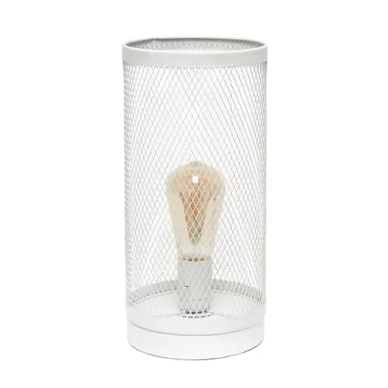 Simple Designs 13" Mesh Cylindrical Steel Table Lamp White {1}