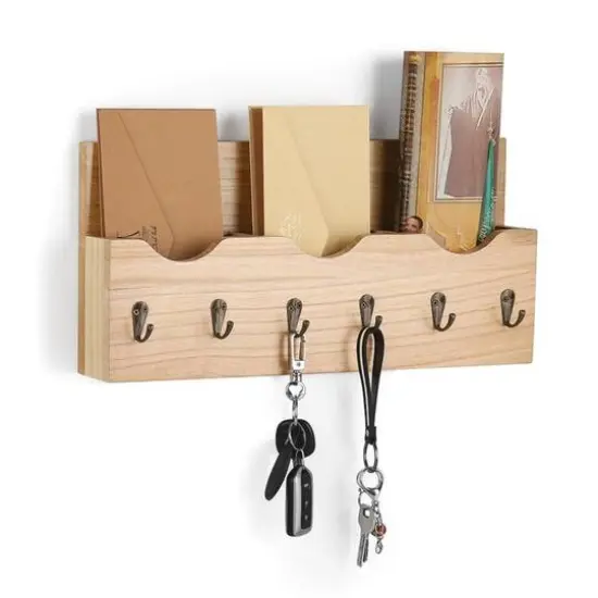 NEX™ Brown Wall Mounted Mail Holder & Organizer with 6 Key Hooks {1}
