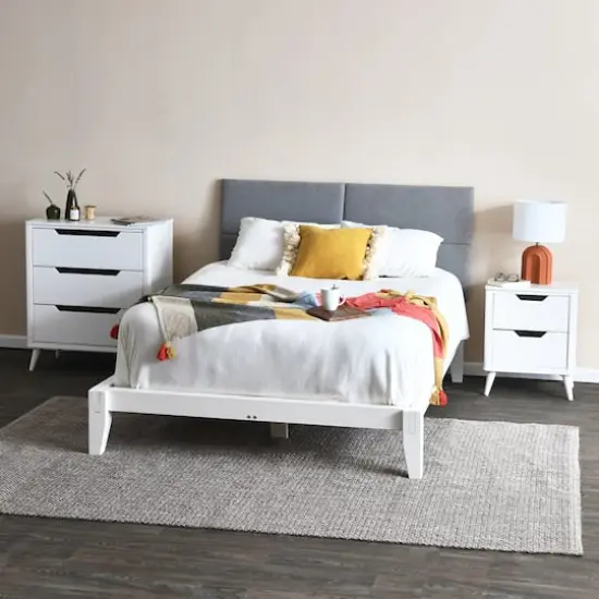 Hello Honey® 26" Yume Mid Century Modern Solid Wood Nightstand with 2 Storage Drawers White Finish {4}