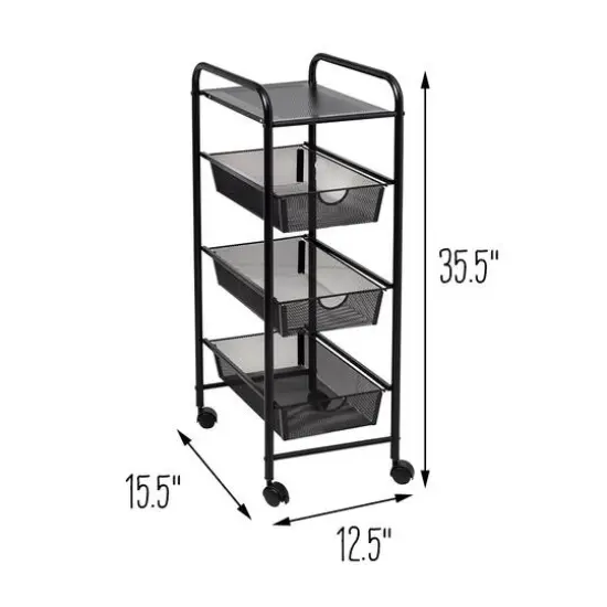 Honey Can Do Black Metal 3-Drawer Rolling Storage Cart {9}