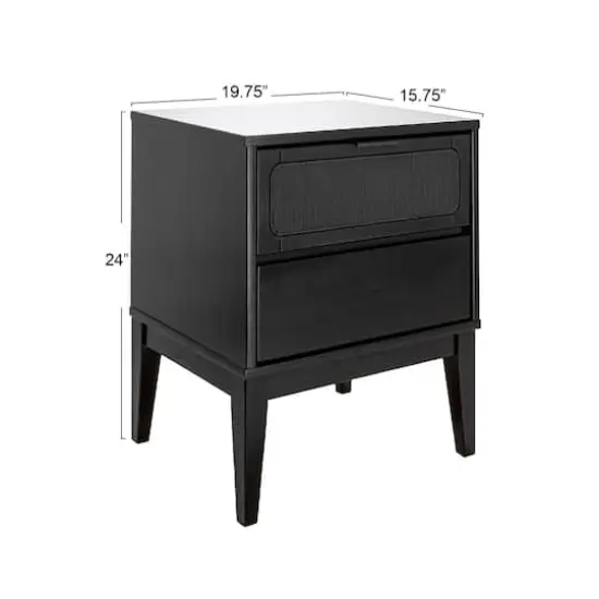Hello Honey® Crawford 24" Nightstand with Storage Drawers and Natural Woven Cane Detail Black Satin and Black {12}