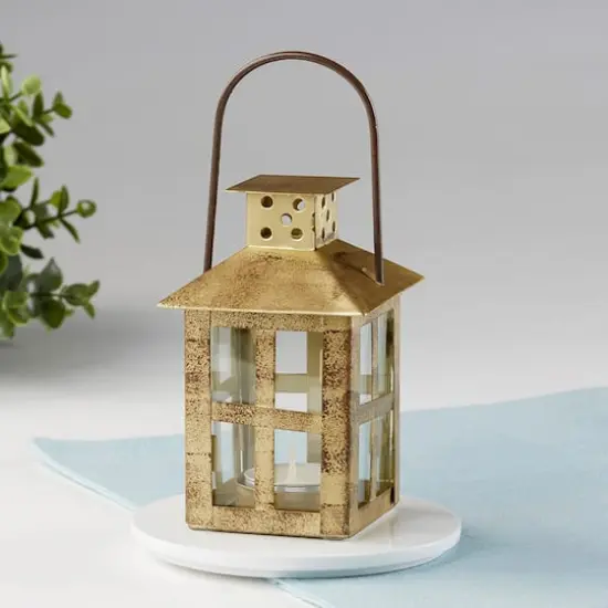 Kate Aspen&reg; 7" Vintage Antique Gold Distressed Lantern, 4ct. {3}