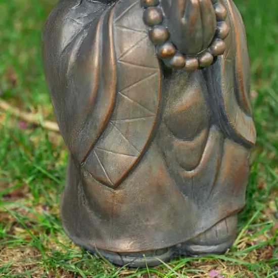 Glitzhome&reg; 16.5" Faux Bronze Little Buddha Monk Garden Statue {9}