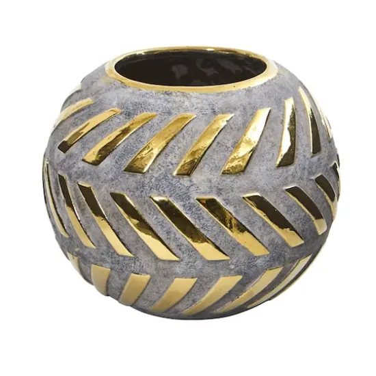 7" Regal Round Stone Vase with Gold Accents {1}