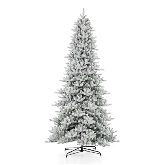 11ft. Pre-Lit Flocked Fir Slim Artificial Christmas Tree, Warm White LED Lights {4}