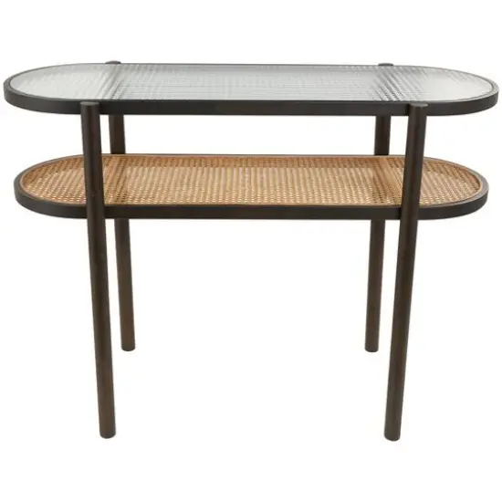 Brown Rattan Console Table with Pressed Tempered Glass Top {8}