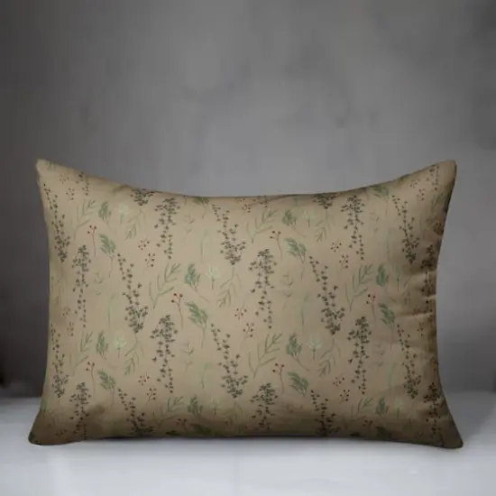 Pine Greenery on Brown Rectangle Throw Pillow {4}