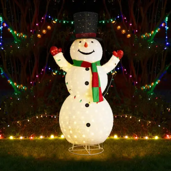 Glitzhome&reg; 94.5"H Lighted Christmas 3D Foldable Fabric Snowman Outdoor Decor {6}