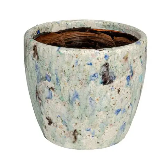 Hello Honey&reg; 7.5" Blue Crackle Glaze Terra Cotta Planter {1}