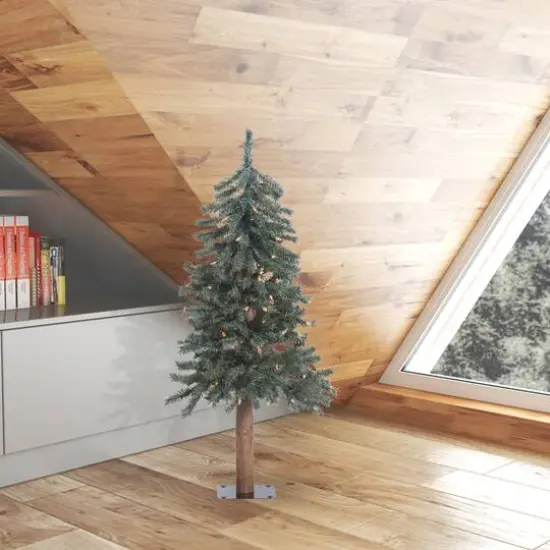 3ft. Pre-Lit Natural Bark Alpine Artificial Christmas Tree, Warm White Dura-Lit&reg; LED Lights {3}