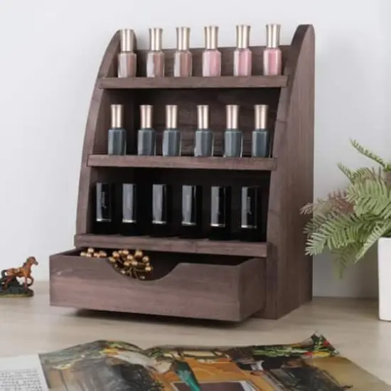 NEX&trade; 3 Tier Rustic Wooden Essential Oil/Nail Polish Holder with Drawer {3}