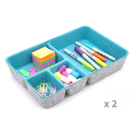 Welaxy 2 Piece Felt 4 Compartment Drawer Organizer Trays Turquoise {1}
