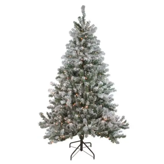 6ft. Pre-Lit Flocked Balsam Pine Artificial Christmas Tree, Clear Lights {1}