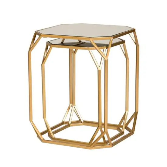 Glitzhome® Gold Metal Square Accent Table with Glass Top Set {7}