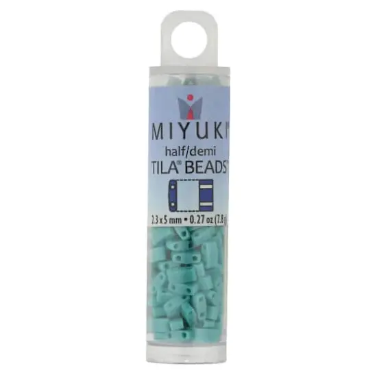 Miyuki&reg; Half Tila&reg; 5mm 2-Hole Glass Seed Beads Turquoise Green Opaque {4}